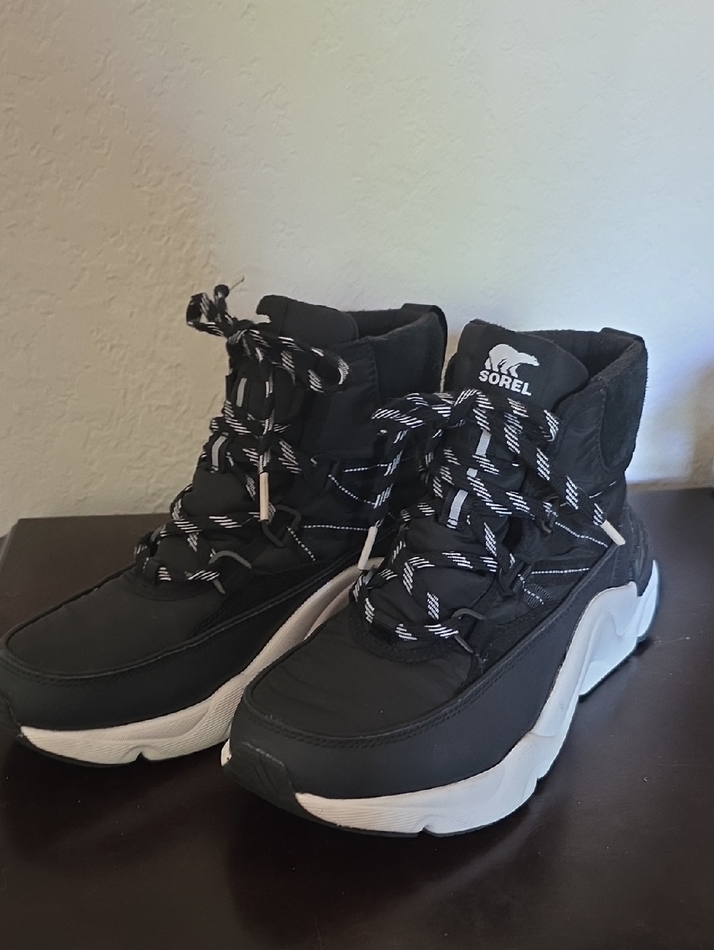 Sorel Black and White Platform Lace-Up Sneakers